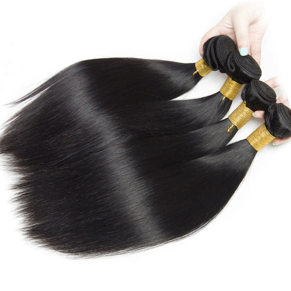 Peruvian Straight Human Hair Bundles With Closure