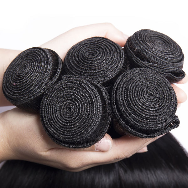 Peruvian Straight Human Hair Bundles With Closure