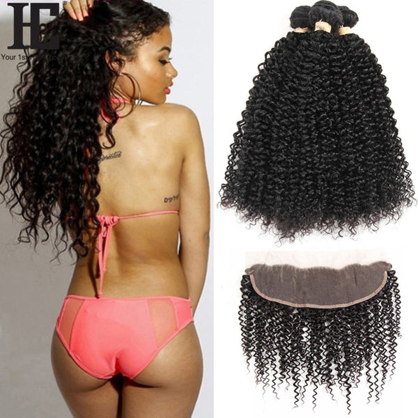 Malaysian Kinky Curly 3 Bundles With Frontal